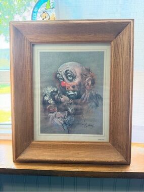 Vintage Cydney Grossman "Sad Clown" Framed Print Art - Mid Century Kitsch